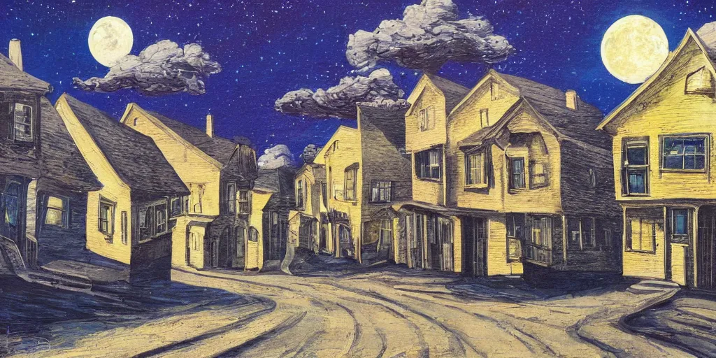 Prompt: a street with houses on the moon