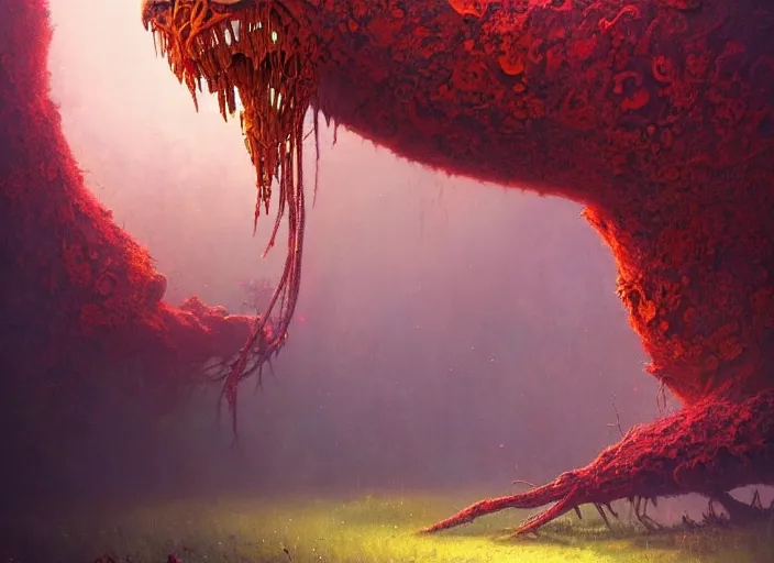 Prompt: A psychedelic awakened tree rust monster, vibrant color scheme, highly detailed, in the style of romanticism, cinematic, artstation, Moebius, Greg rutkowski