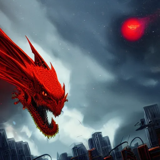 Image similar to a red giant dragon invading a city by Trevor Henderson