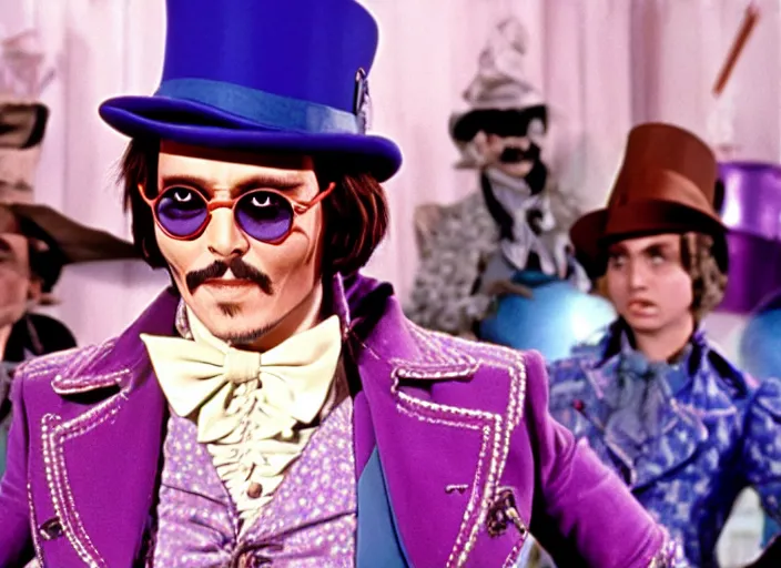 Image similar to film still of Johnny Depp as Willy Wonka in Willy Wonka and the Chocolate Factory 1971