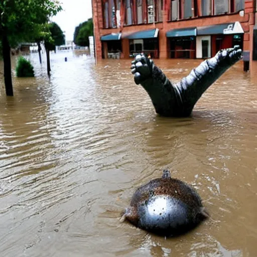 Prompt: a weird unidentified creature has been found in a flooded german town