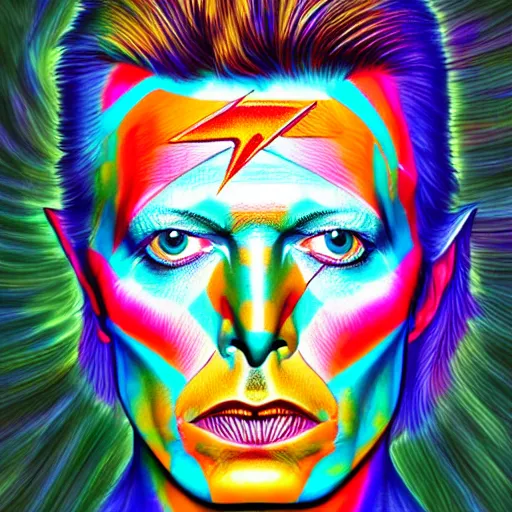 Prompt: an extremely psychedelic portrait of david bowie, surreal, lsd, face, detailed, intricate, elegant, lithe, highly detailed, digital oth, sharp focus, illustration,