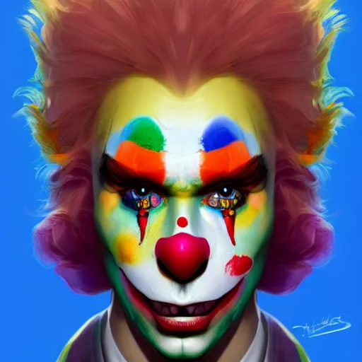 Image similar to Portrait of a colorful happy joyful clown, artstation, cgsociety, masterpiece