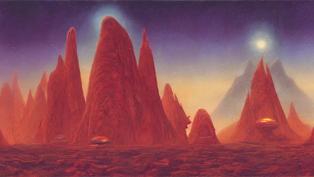 Image similar to mysterious sculpture of an alien civilization by paul lehr and john schoenherr, cinematic matte painting