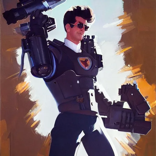 Image similar to greg manchess portrait painting of armored dr. egon spengler as overwatch character, medium shot, asymmetrical, profile picture, organic painting, sunny day, matte painting, bold shapes, hard edges, street art, trending on artstation, by huang guangjian and gil elvgren and sachin teng