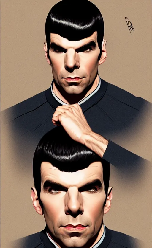 Image similar to : ZACHARY QUINTO SPOCK fanart + digital art + art by J.C. LEYENDECKER + 4K UHD IMAGE + STUNNING QUALITY