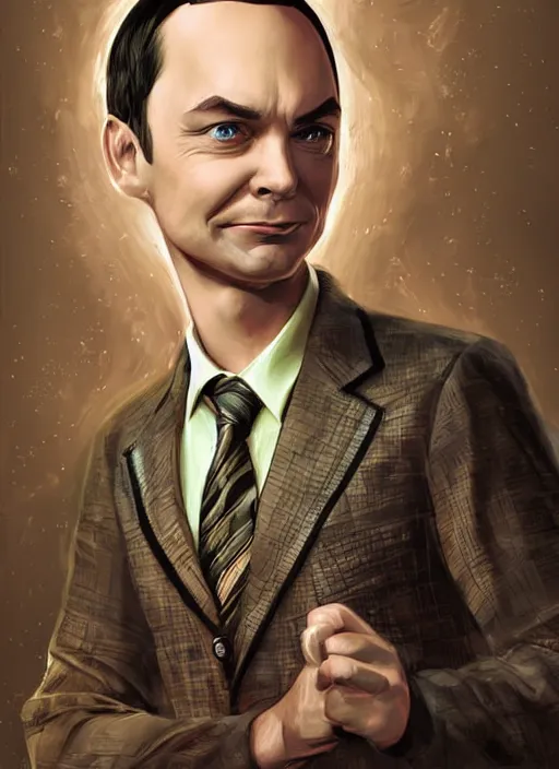 Prompt: digital _ painting _ of _ sheldon from big bang theory saying bazinga _ by _ filipe _ pagliuso _ and _ justin _ gerard _ symmetric _ fantasy _ highly _ detailed _ realistic _ intricate _ port