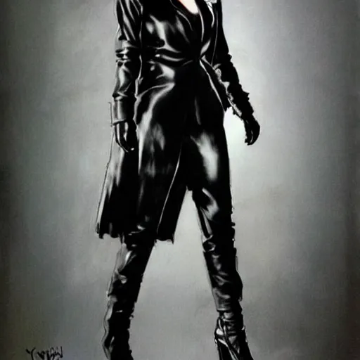 Image similar to Emma Watson in a black leather suit by Yoji Shinkawa