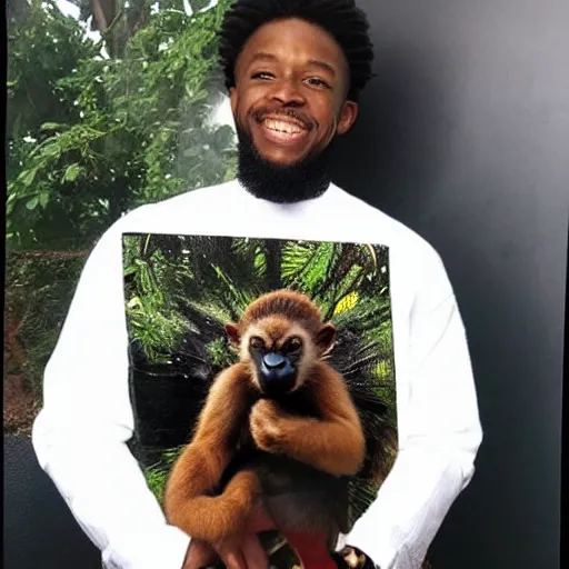Image similar to black panther holding a monkey photograph