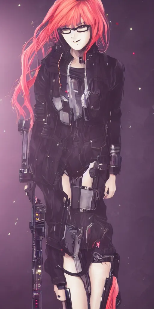 Image similar to fullbody portrait of a beautiful girl dressed in cyberpunk style, anime style, masterpiece, award - winning, artstation, pixiv