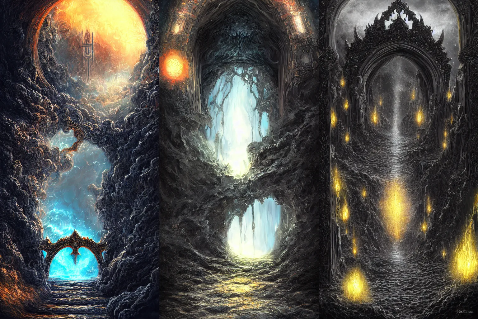 Prompt: the gate to the eternal kingdom of black sand, fantasy, digital art, hd, detailed.