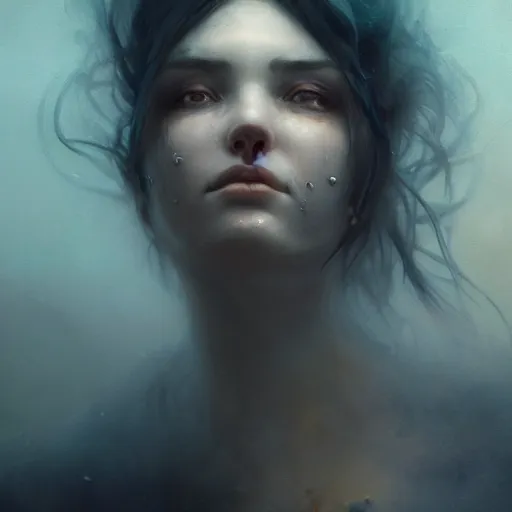 Image similar to epic portrait an woman with a skull face, wet flowing hair, sweaty skin, broad light, ambient occlusion, volumetric light effect, made by ivan aivazovsky, peter mohrbacher, greg rutkowski, matte painting, trending on artstation, 4 k, perfectly defined features, digital painting,