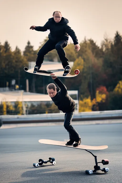 Image similar to a picture of putin playing skateboard - taken with canon eos 5 d mark iv, versatile, photogenic, lens interoperability, autofocus, 4 k uhd video capture at 3 0 fps, 8 k time - lapse functions, by karah mew