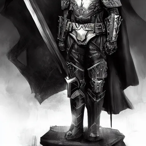 Image similar to a dark knight with a closed helmet and cloak sits menacingly on a throne with a sword in his hand against a black imperial flag, artstation trands, cinematic light, colorful