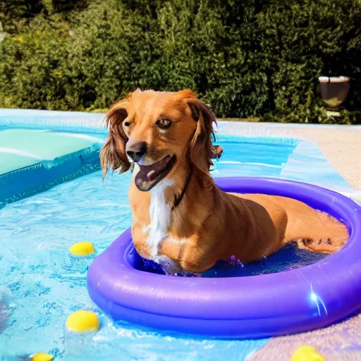 Image similar to enid the dog in a kiddie pool chasing a laser.