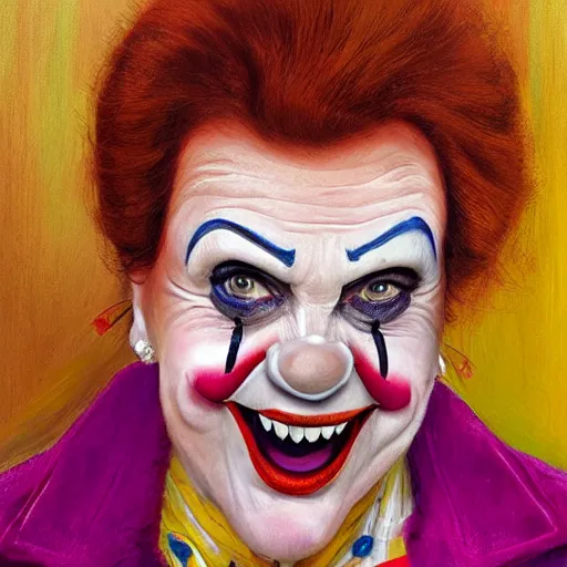 Prompt: Pauline Hanson as a clown, portrait by James Gurney
