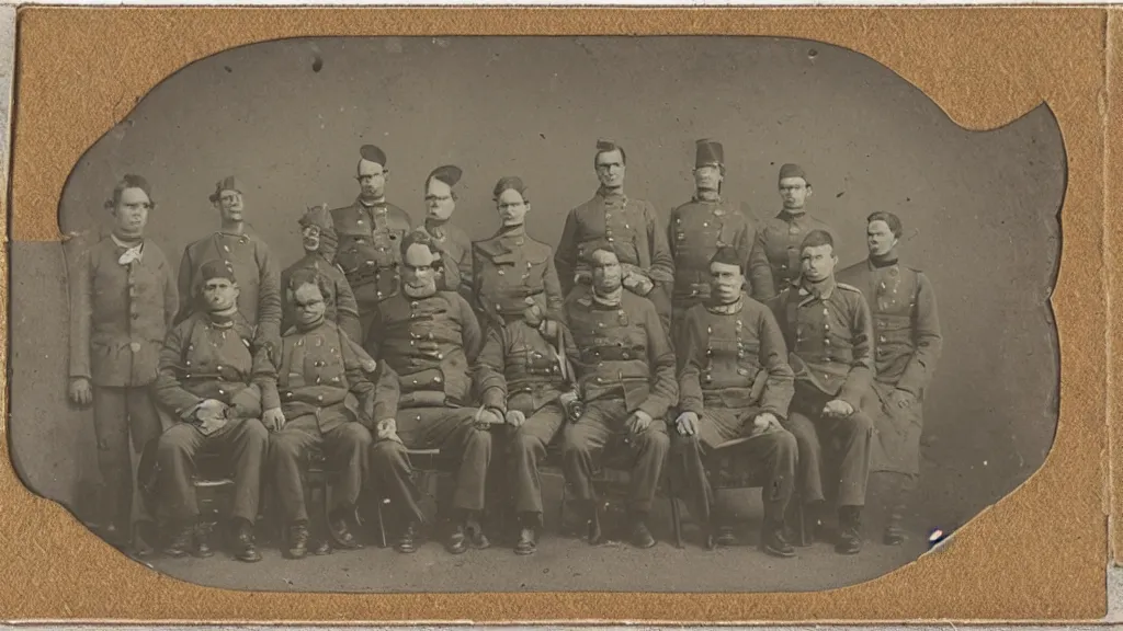 Prompt: ambrotype photo of s group of soldiers