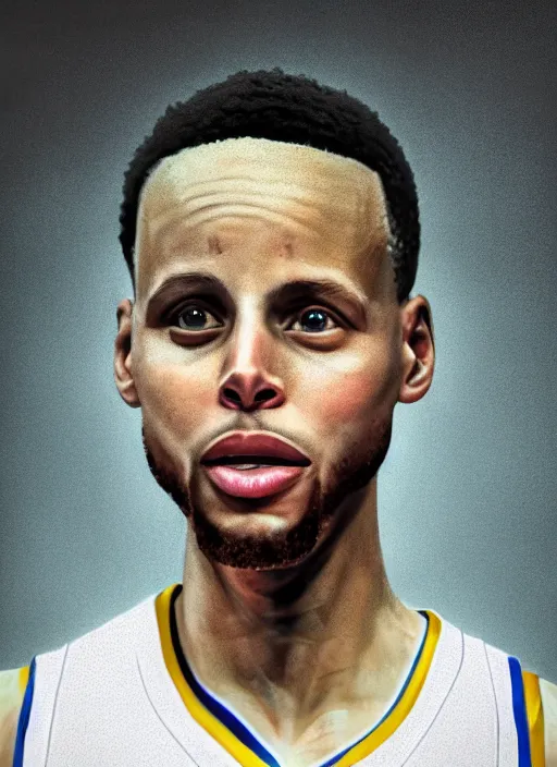 Image similar to Steph Curry in real life, face centered portrait of Steph Curry, Confident, fog, rain, volumetric lighting, beautiful, golden hour, sharp focus, ultra detailed, cgsociety by Leesha Hannigan, Ross Tran, Thierry Doizon, Kai Carpenter,Ignacio Fernández Ríos, noir art house, 4k, 35mm, fujifilm”