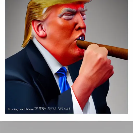 Image similar to a high quality photo of donald trump smoking a cigar, ultra realistic, artstation, cgsociety