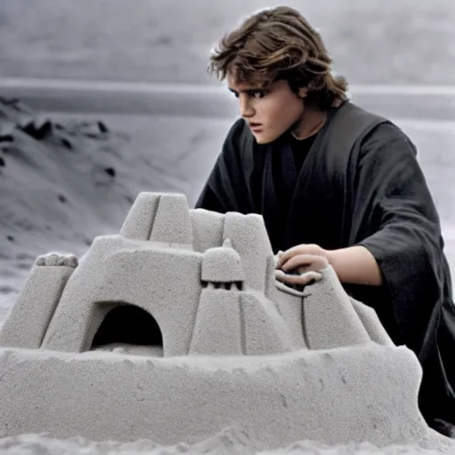 Image similar to Picture of Anakin Skywalker building a sand castle