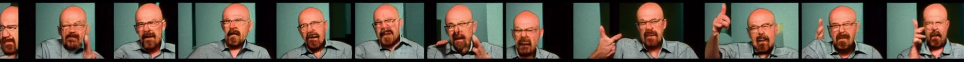 Image similar to 8 consistent frames from a video showing walter white talking and pointing at a baby