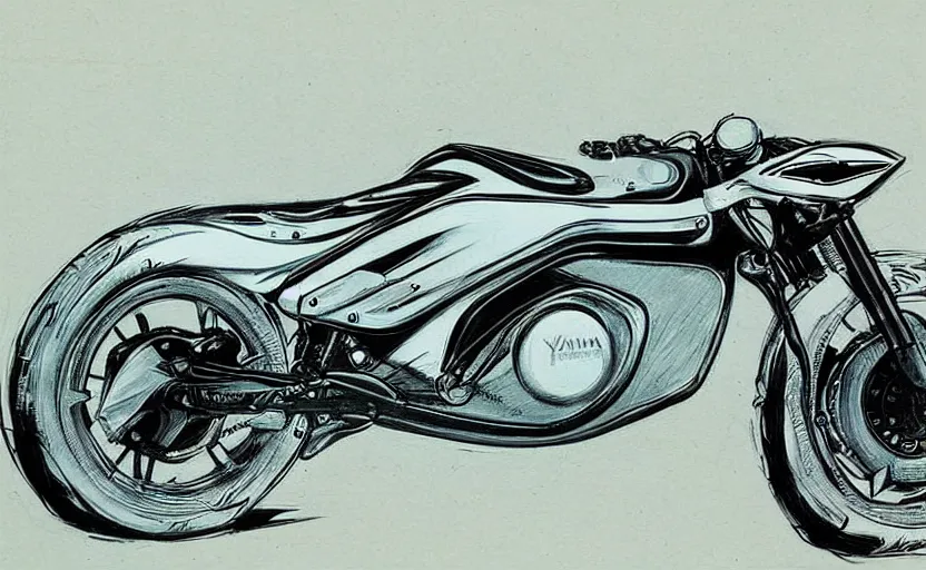 Image similar to 1 9 7 0 s yamaha retro motorcycle concept, sketch, art,