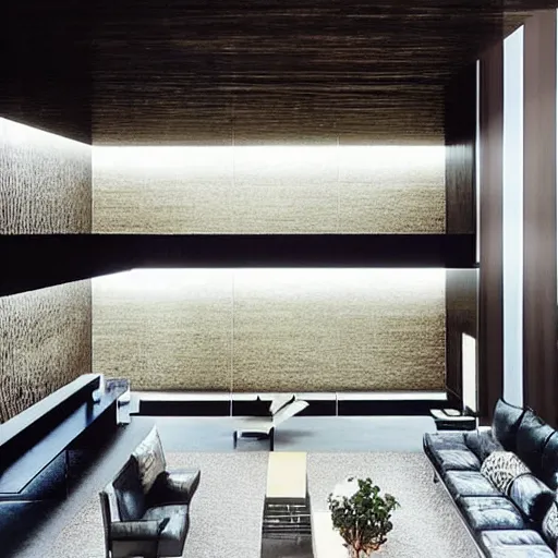 Image similar to “extravagant luxury apartment interior design, by Tadao Ando and Koichi Takada, art, black walls, plants”