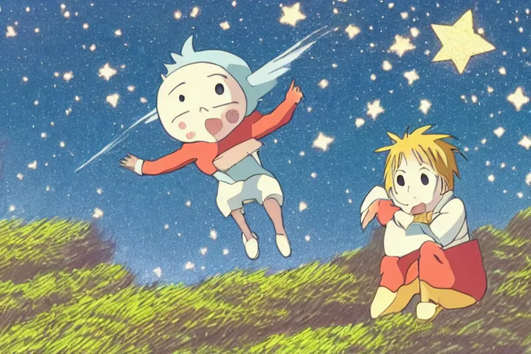 Prompt: a shooting star alone in the sky of an unknown universe in the style of hayao miyazaki