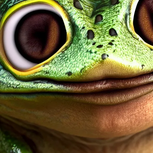 Image similar to frog - faced giant man, high definition movie, photorealistic detail, futuristic production, adventure movie, 8 k