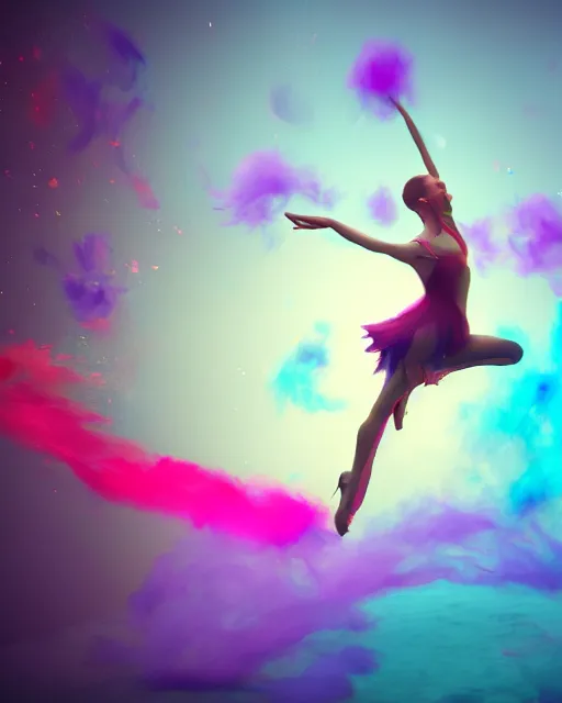 Image similar to color pigments spread out in air, look like someone is dancing, dream, concept art, unreal 5, trending on artstation