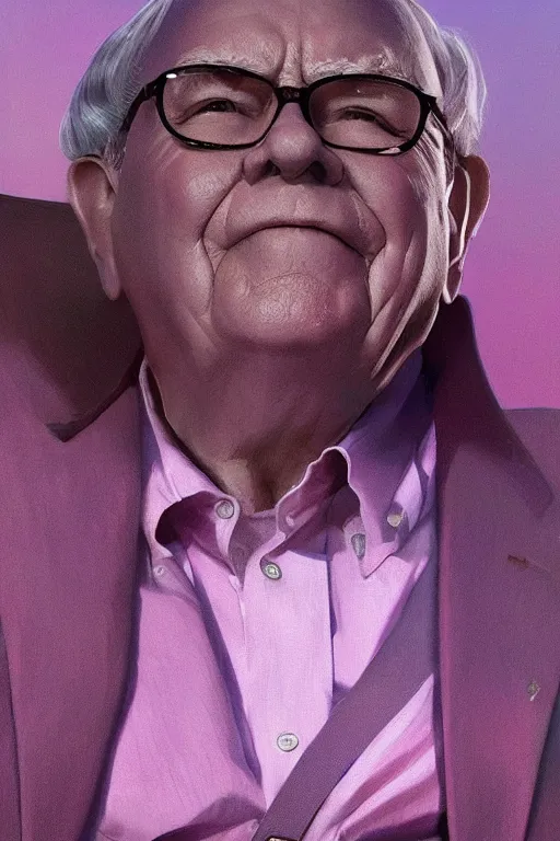 Image similar to warren buffet robotic clothes in the beach purple sun, pink lighting ultra realistic photorealistic highly detailed high quality, a stunningly, digital painting, artstation, concept art, smooth, sharp focus, illustration, art by artgerm and greg rutkowski and alphonse mucha 8 k