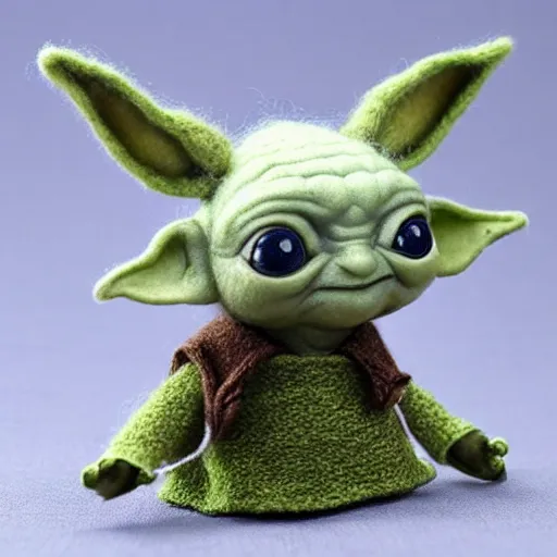 Image similar to baby yoda figurine made out of wool highly detailed, photorealistic