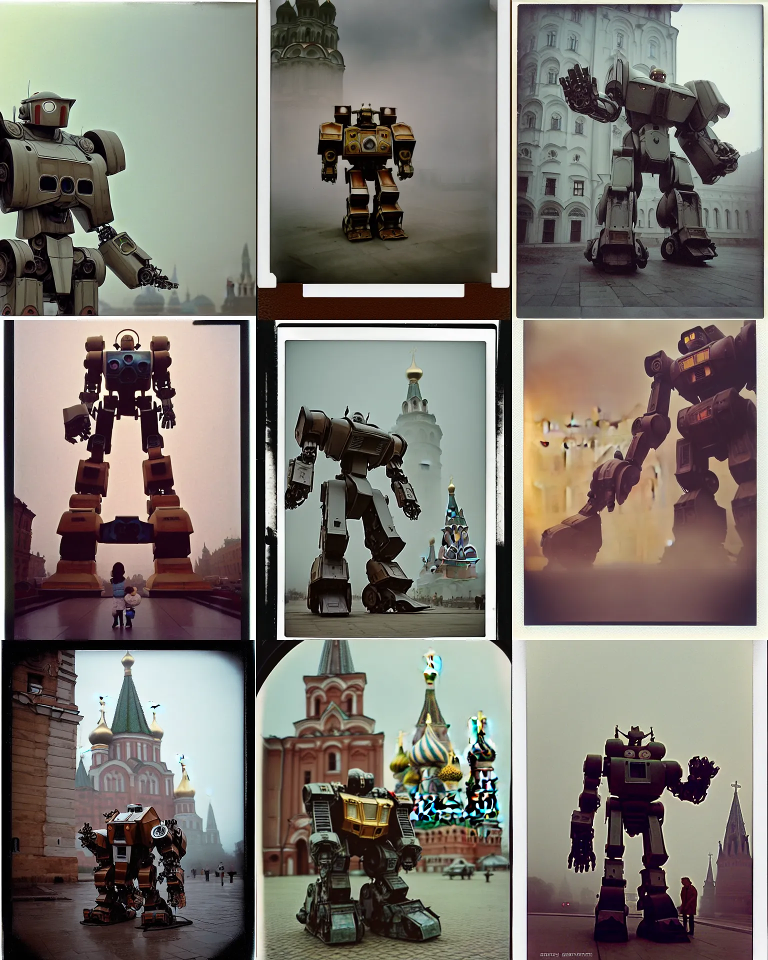 Prompt: giant oversized battle robot mech as giant baby on a russian cathedral, Cinematic focus, Polaroid photo, vintage, neutral colors, soft lights, foggy, by Steve Hanks, by Serov Valentin, by lisa yuskavage, by Andrei Tarkovsky