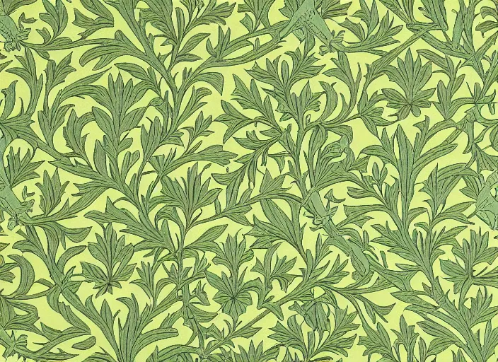 Image similar to pepe the frog in william morris wallpaper