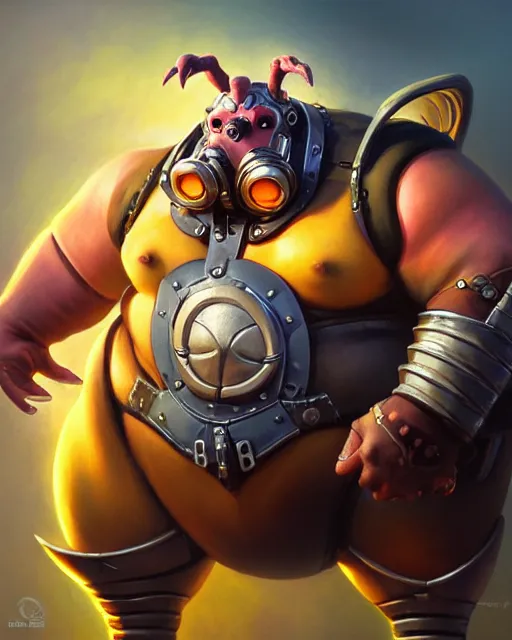 Image similar to roadhog from overwatch, character portrait, portrait, close up, highly detailed, intricate detail, amazing detail, sharp focus, vintage fantasy art, vintage sci - fi art, radiant light, caustics, by boris vallejo