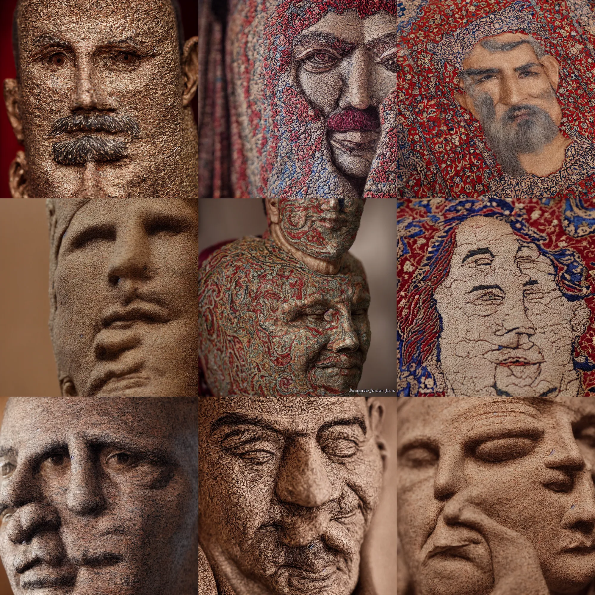 Prompt: close up portrait of a fantastic beautiful 3d Persian Carpet skinned man, depth of field, by Jonas Jensen