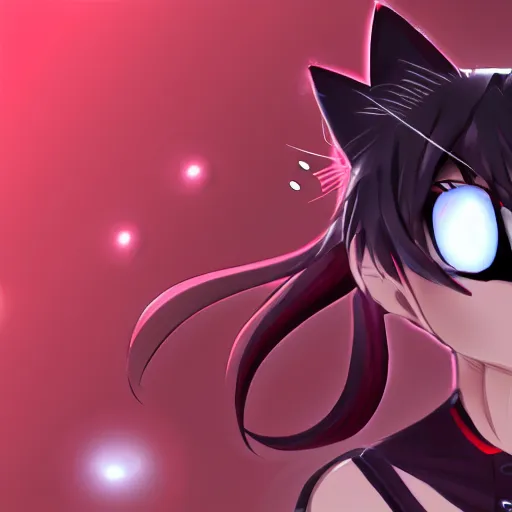 Prompt: big hyperdetailed red eyes anime girl cat ears beautiful face deviantert by aramaki shinji 8k hd hyperreality