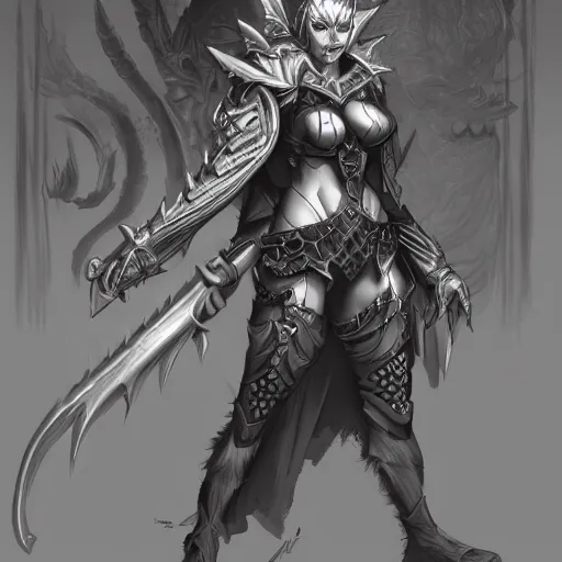 Prompt: character portrait of demon knightess in the style of WLOP, trending on artstation, digital painting, fantasy, intricate, highly detailed, concept art, smooth, sharp focus, illustration