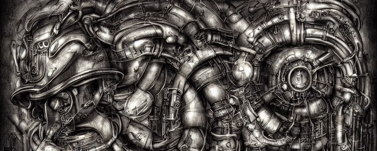 Image similar to Pikachu steampunk, Giger style, brutal, portrait