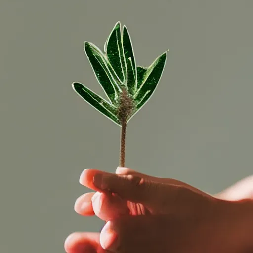 Prompt: a hand holding a plant, favicon, logo