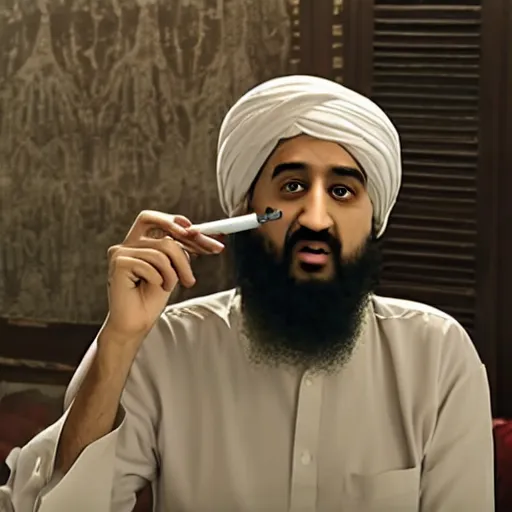 Image similar to 8 k uhd footage osama bin laden smoke marlboro, uhd details