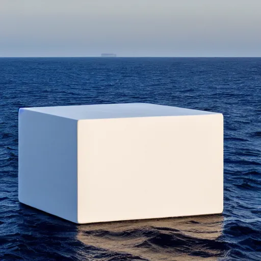 Image similar to a cube in the middle of the sea in the style of richard serra