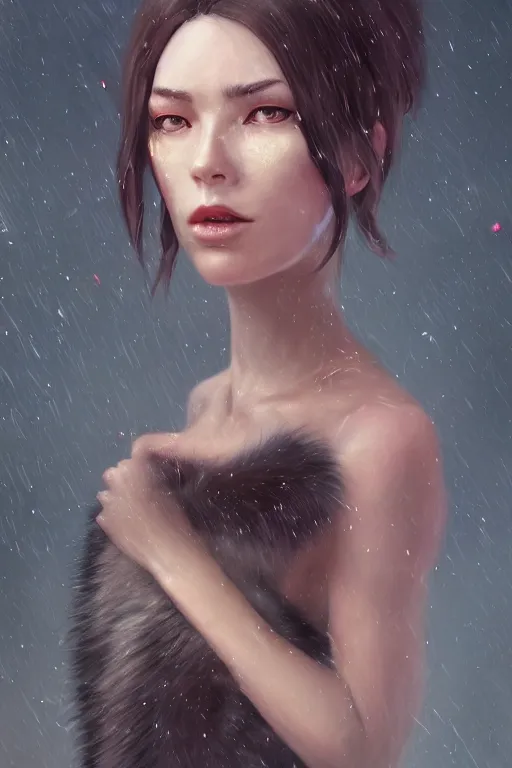 Prompt: A fancy portrait of an attractive hybrid women with fur by Greg Rutkowski, beeple, Sung Choi, Mitchell Mohrhauser, Maciej Kuciara, Johnson Ting, Maxim Verehin, Peter Konig, final fantasy, macro lens , 8k photorealistic, cinematic lighting, HD, high details, dramatic, dark atmosphere, trending on artstation