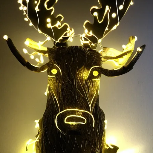 Image similar to Bull Moose sculpture made from Christmas lights