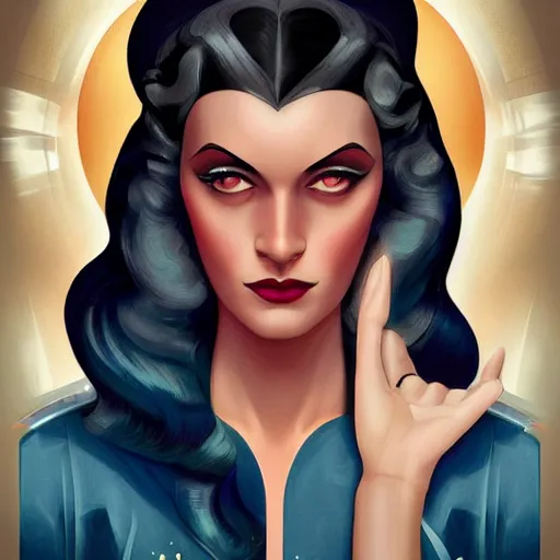 Image similar to an art deco, ( streamline moderne ), multi - racial portrait in the style of anna dittmann and charlie bowater and chanthara. very large, clear, expressive, and intelligent eyes. centered, ultrasharp focus, dramatic lighting, photorealistic digital matte painting, intricate symmetrical ultra detailed background.