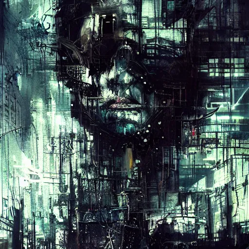 Image similar to screaming cyberpunk, lost in a dark machine city, wires, machines by emil melmoth zdzislaw belsinki craig mullins yoji shinkawa realistic render ominous detailed photo atmospheric by jeremy mann francis bacon and agnes cecile ink drips paint smears digital glitches glitchart