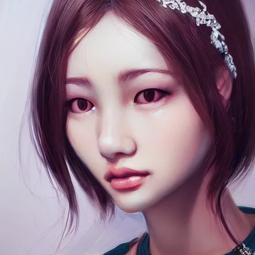 Prompt: a beautiful and elegant girl by wlop, by ruan jian, dream, closeup headshot, 8 k, high detailed, ultra - realistic painting, trending on artstation.