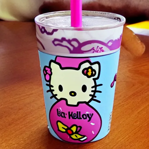 Prompt: a best soda called hello kitty tea