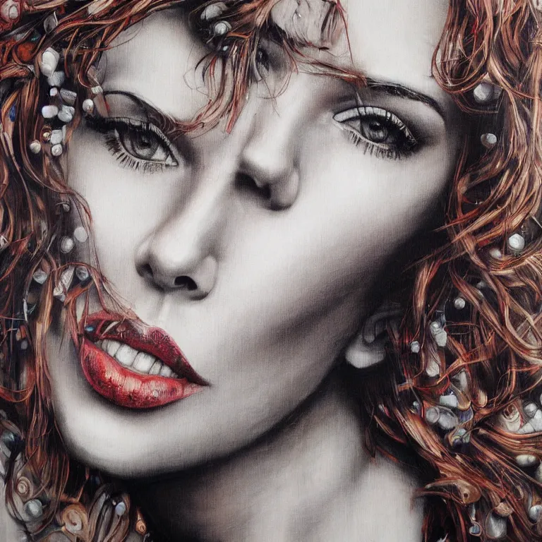 Prompt: Detailed street-art portrait of Scarlett Ingrid Johansson in style of Eduardo Korba, detailed face, high quality