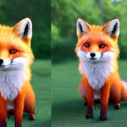 Image similar to portrait of the cutest red fox ever, fluffy, photorealistic, soft lighting, unreal engine